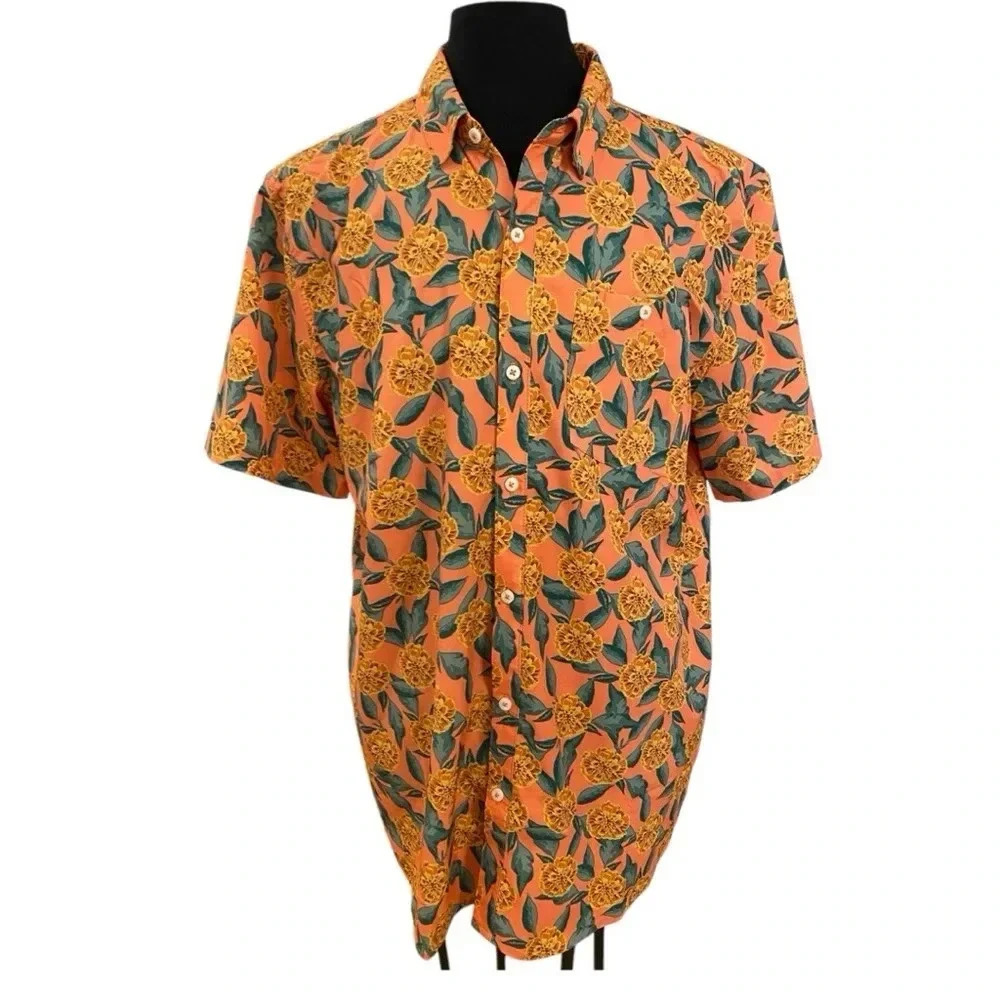 William Murray Mens Tropical Mums Golf Shirt Button Down Size XL Coral Preppy